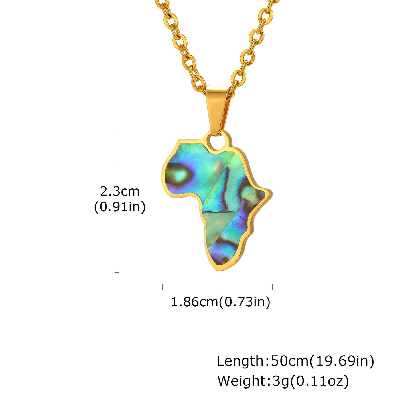 Kemstone Stainless Steel Africa Map Pendant Necklace – Abalone Shell Style for Men & Women PN-2185
