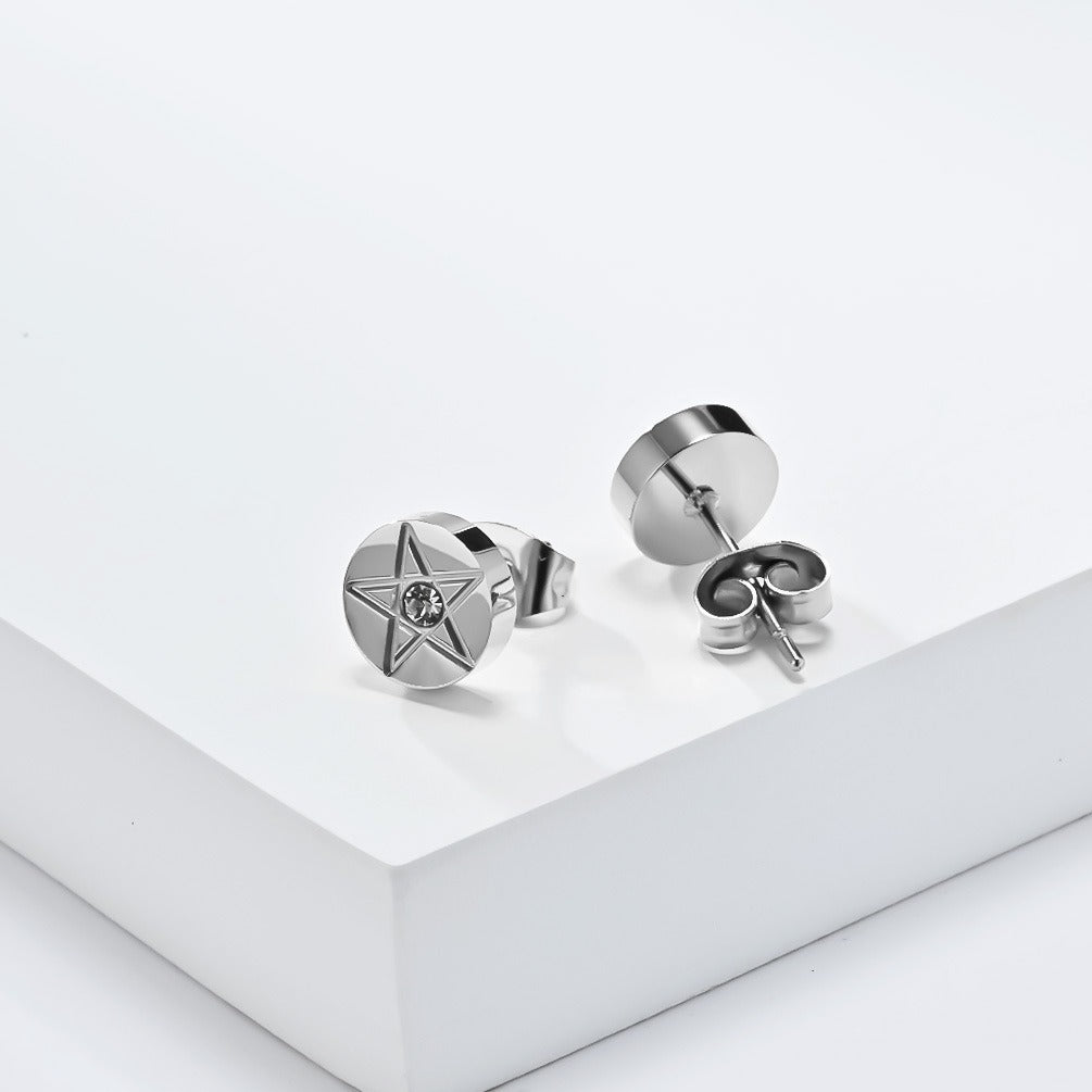 Kemstone Stainless Steel Star Stud Earrings for Men & Women Minimal Round K-E040