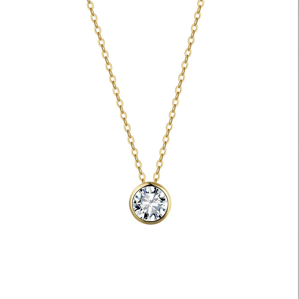 Kemstone Round Bezel Set Moissanite Pendant Necklace – 925 Sterling Silver MON11