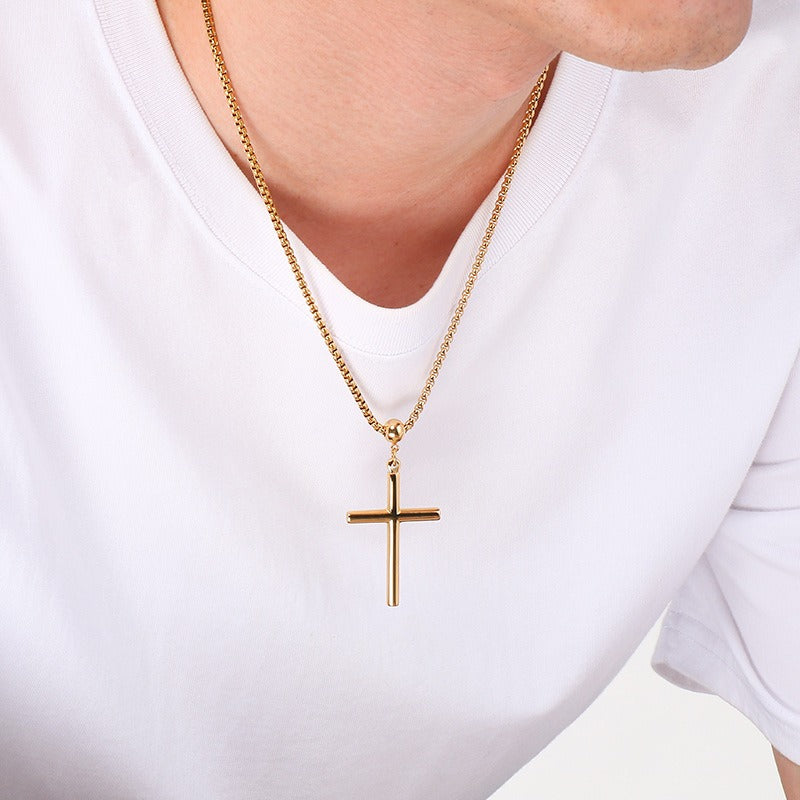 Kemstone Titanium Steel Cross Pendant Necklace for Men – Polished Design K-PT411