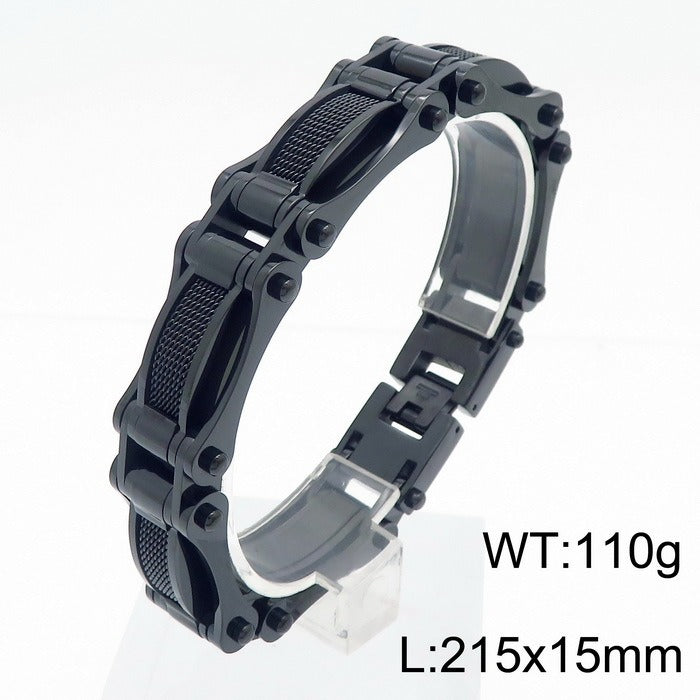 Kemstone Titanium Steel Mesh Biker Bracelet – Industrial Cable Design for Men KB170515-KFC