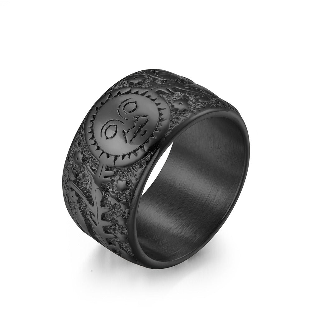 Kemstone Titanium Steel Sun Moon Star Ring – Vintage Men’s Jewelry K-R563