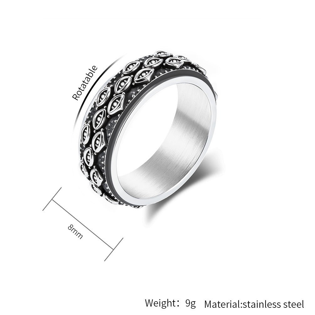 Kemstone Stainless Steel Evil Eye Spinner Ring for Men & Women – Vintage Style K-R1063