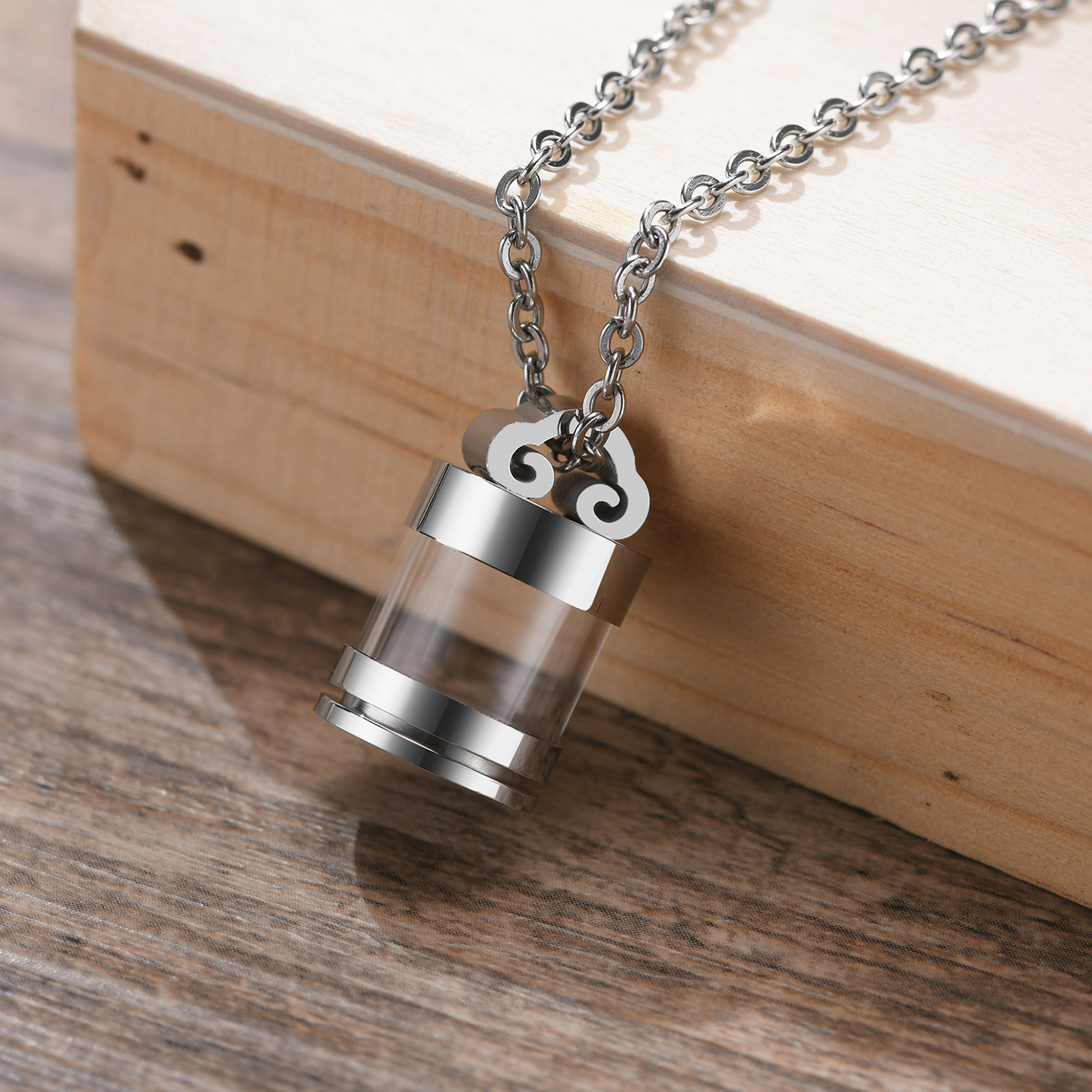 Kemstone Stainless Steel Keepsake Pendant Necklace for Men Women Glass Capsule PN-1537