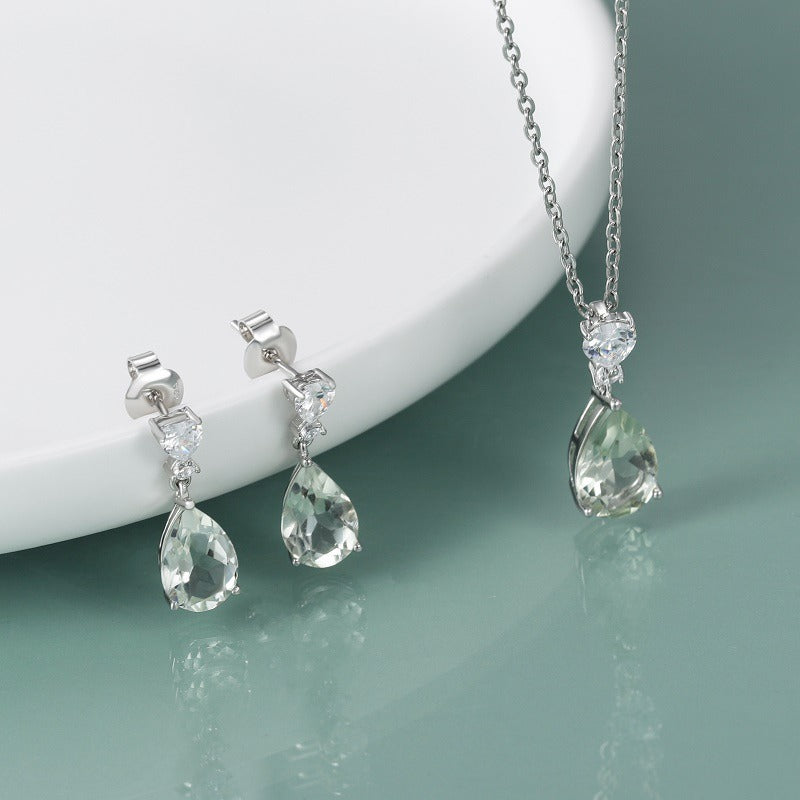 Pendientes de amatista verde natural de plata de ley con diseño original hechos a mano de Kemstone, joyería de boda