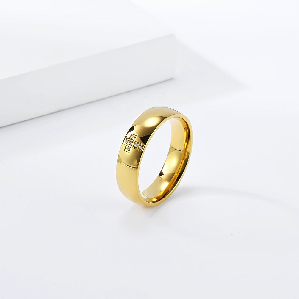 Kemston Cross Ring for Men & Women Stainless Steel Small Stone Detail K-R1222