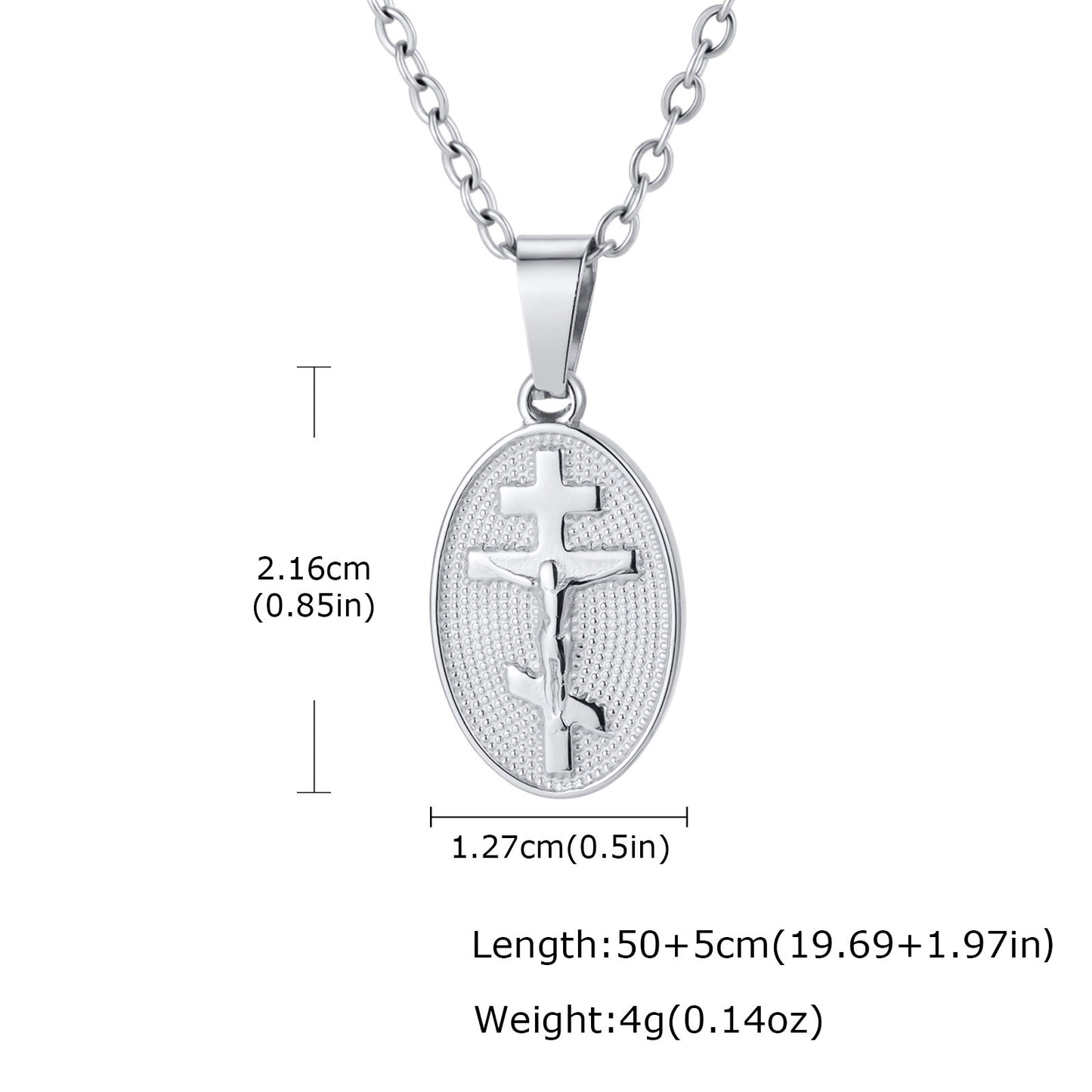 Kemstone Vintage Cross Oval Pendant Necklace Stainless Steel for Men & Women PN-2335