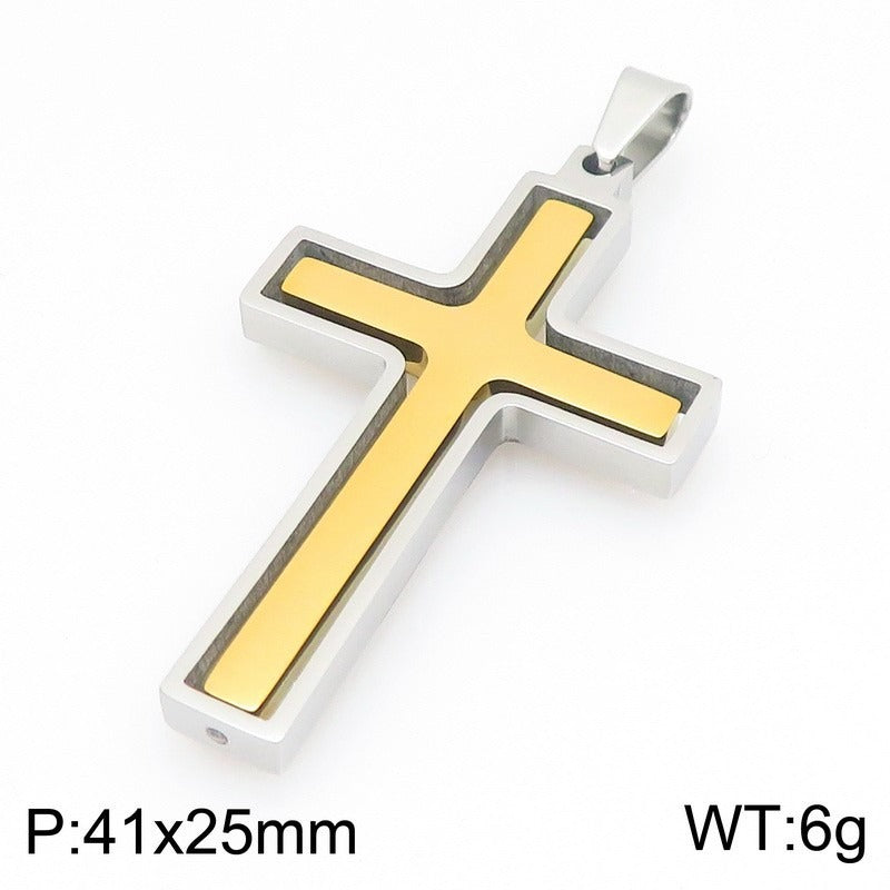 Kemstone Rotating Cross Pendant Necklace for Men Titanium Steel Two Tone KP118323-ZLA