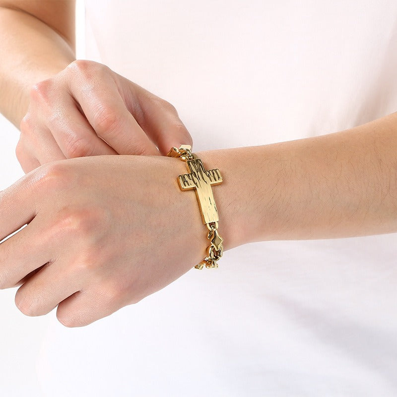 Kemstone Cross Bracelet for Men Titanium Steel Hammered Texture Gold Silver Black KB211655-KFC