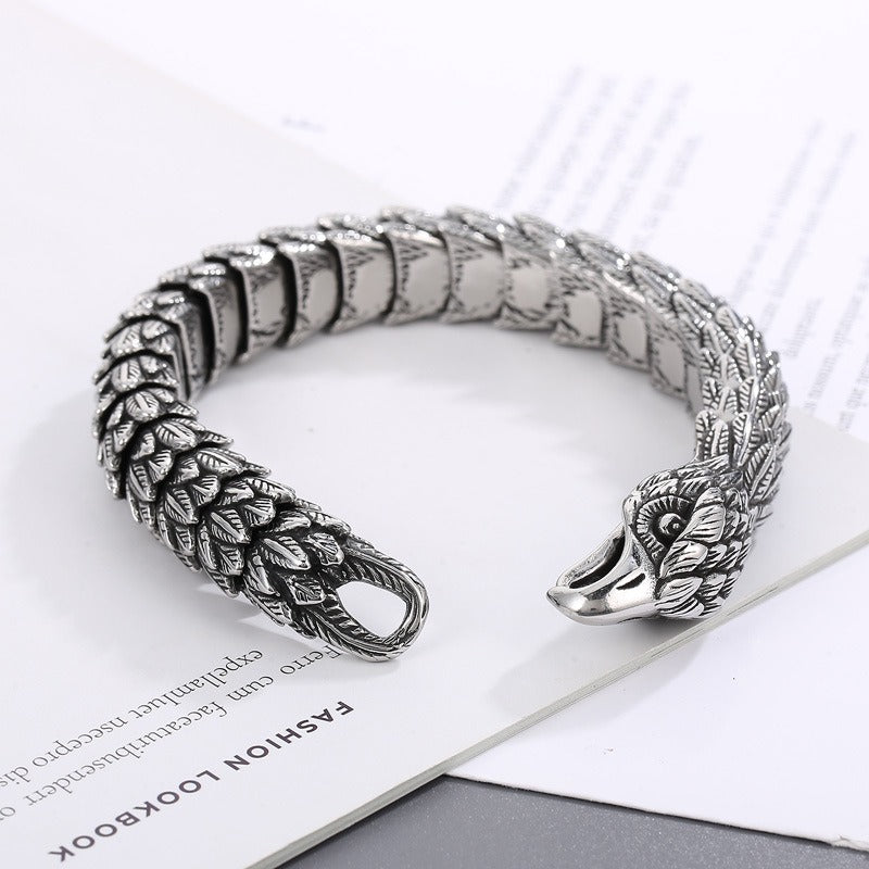 Kemstone Aged Eagle-Head Stainless Steel Bracelet – Heavy-Duty Norse Punk Style KB166824