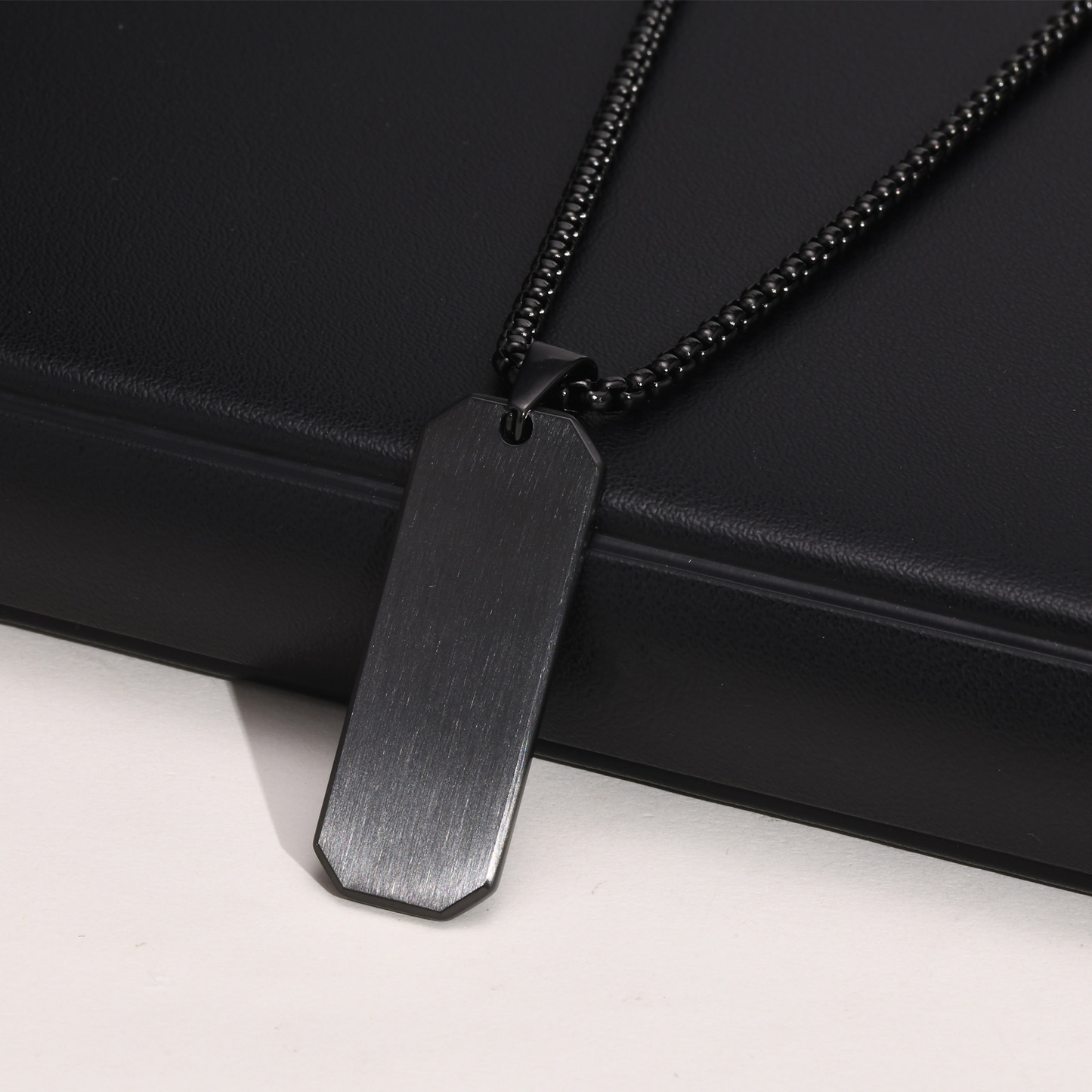 Kemstone Blank Tag Pendant Necklace – Stainless Steel Beveled Rectangle for Men PN-1822