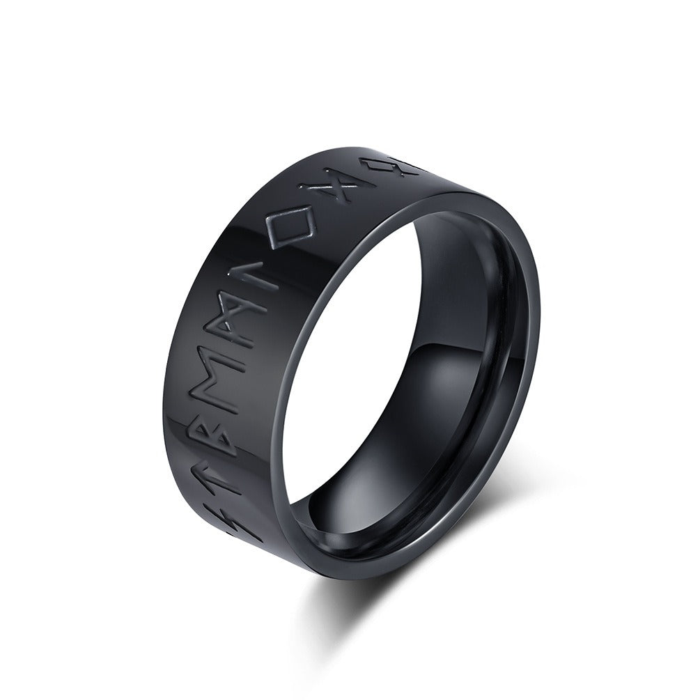 Kemstone Men’s Titanium Steel Viking Rune Ring – Vintage Norse Style K-R916