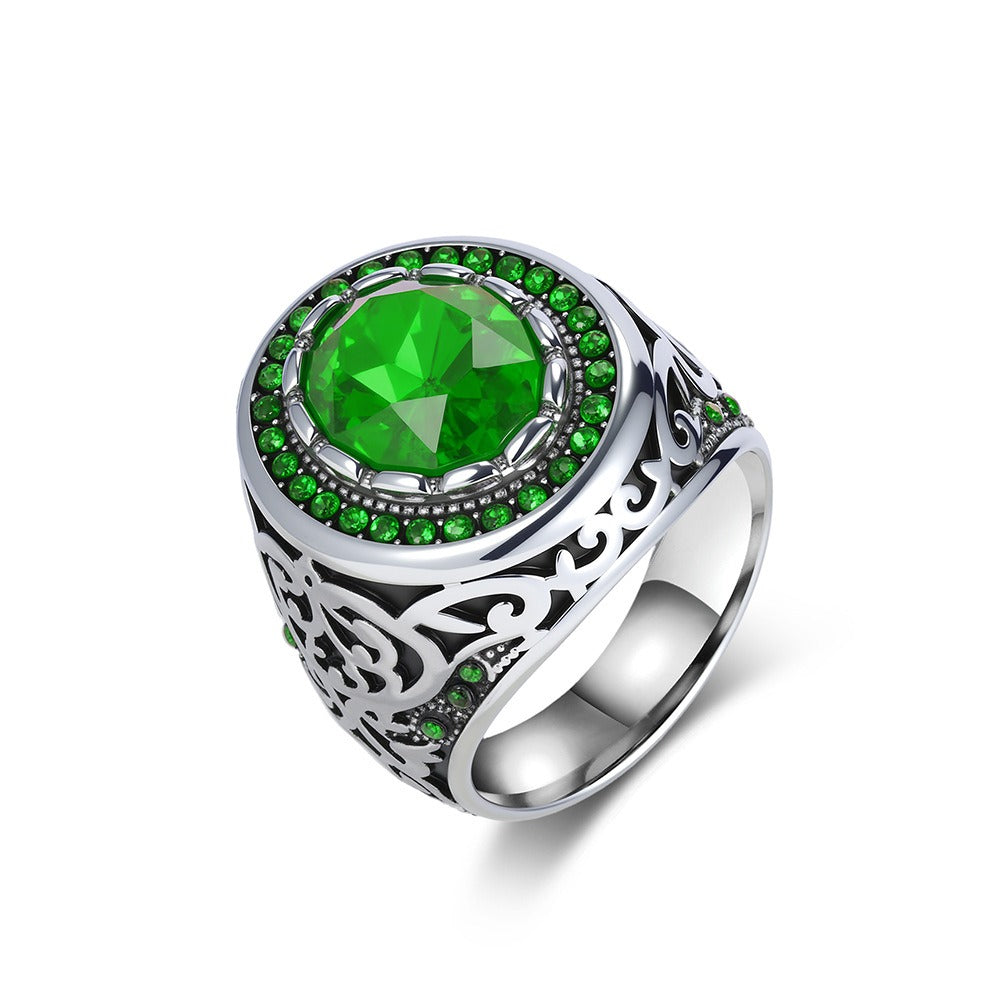 Kemstone Men’s Stainless Steel Cubic Zirconia Ring – Vintage Gothic Biker Jewelry K-R1087