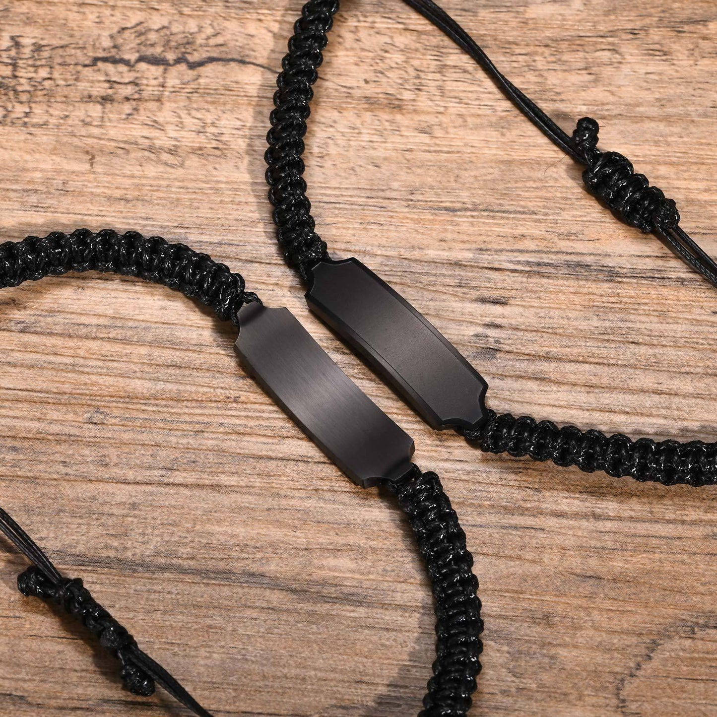 Kemstone Black Braided Stainless Steel Bracelet – Men’s Adjustable ID Plate Minimalist Band BR-2057