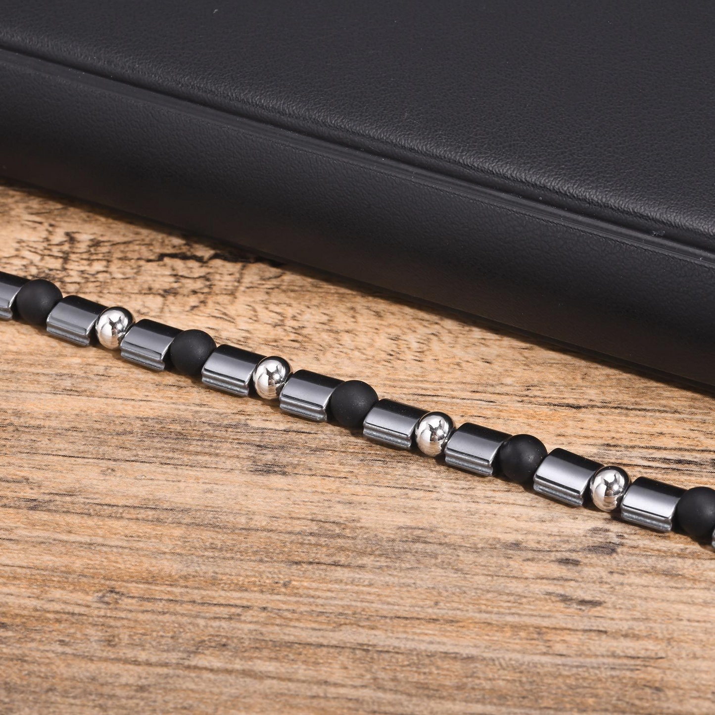 Kemstone Stainless Steel Hematite Bead Bracelet – Matte Square Stone Design for Men BR-1906