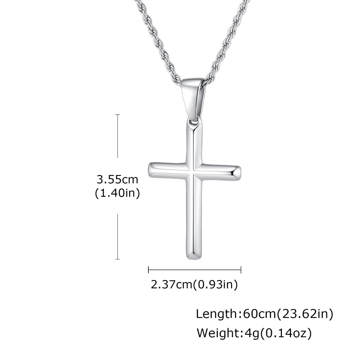 Kemstone Stainless Steel Cross Necklace for Men Rounded Edge PN-2473