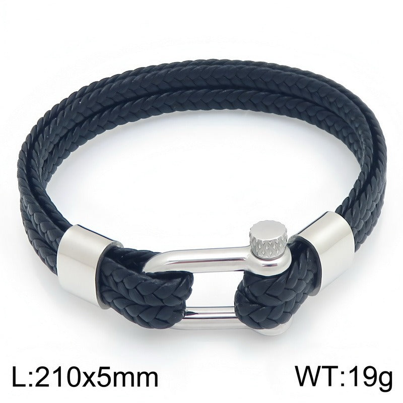 Kemstone Double Strand Braided Cord Bracelet for Men Stainless Steel Shackle Clasp KB214765-SJ
