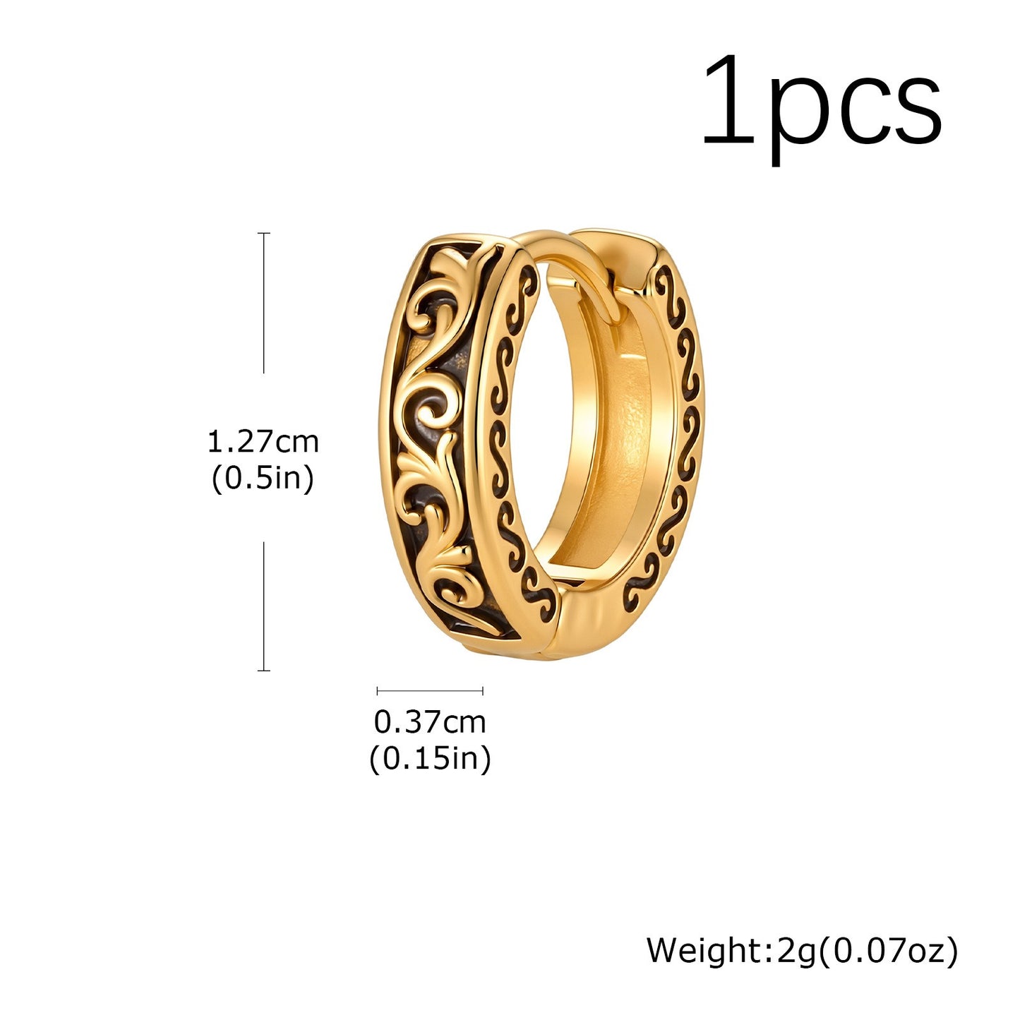 Kemstone Stainless Steel Engraved Hoop Earring for Men Women Vintage EH-839