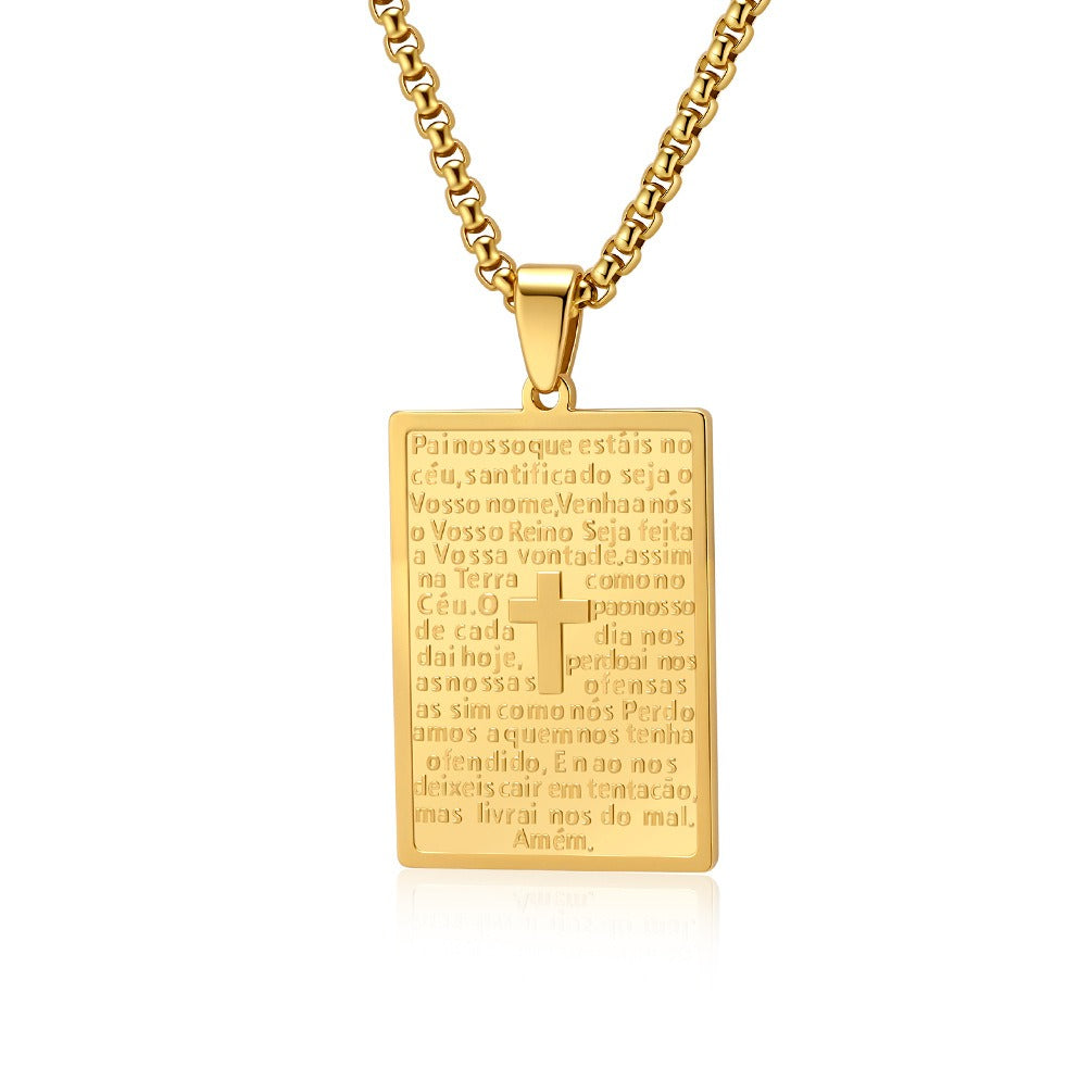 Kemstone Stainless Steel Engraved Cross Pendant Necklace for Men K-PT623