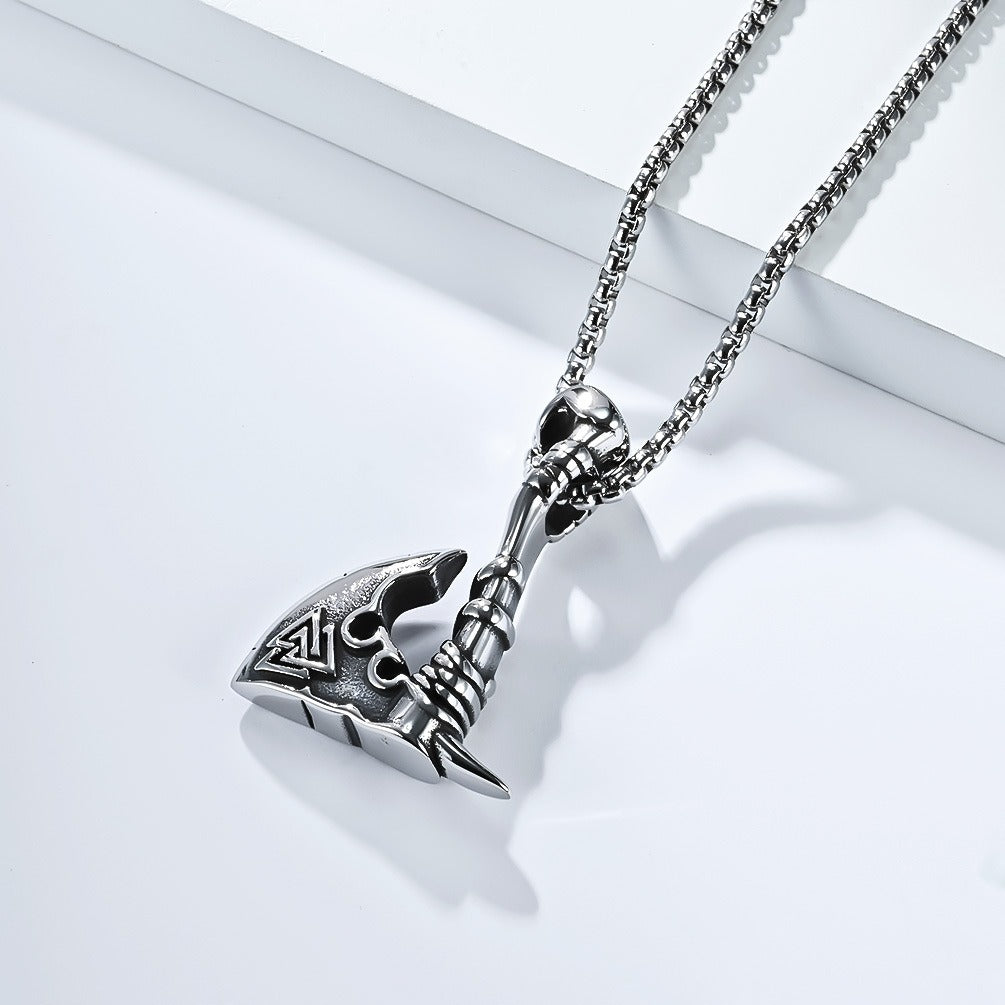 Kemstone Viking Triangle Knot Stainless Steel Axe Pendant Necklace for Men – Silver & Gold PT639