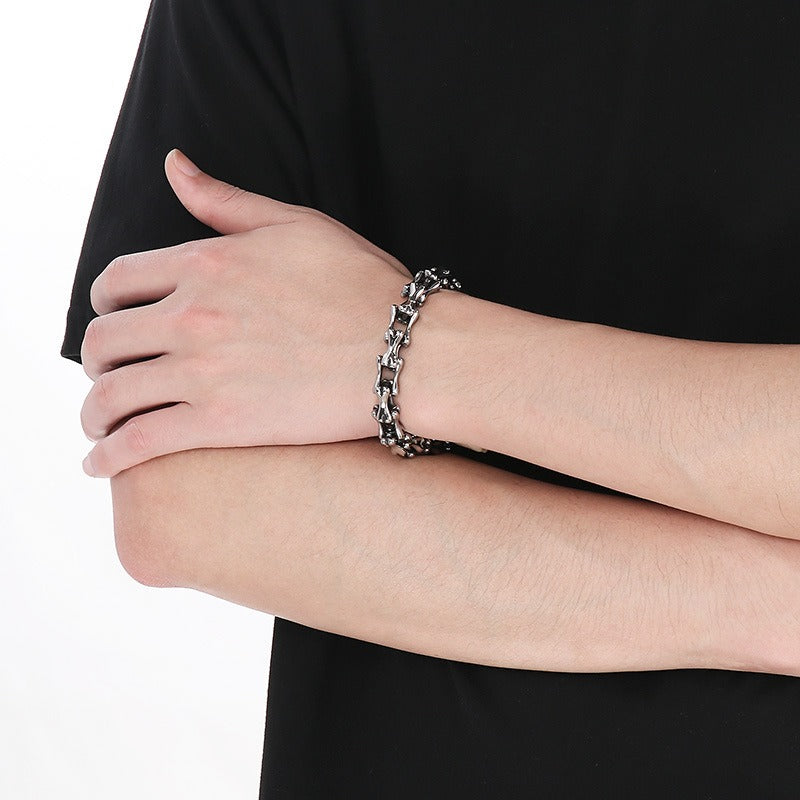Kemstone Titanium Steel Bone Link Bracelet for Men Vintage Gold Silver KB170270-KJX