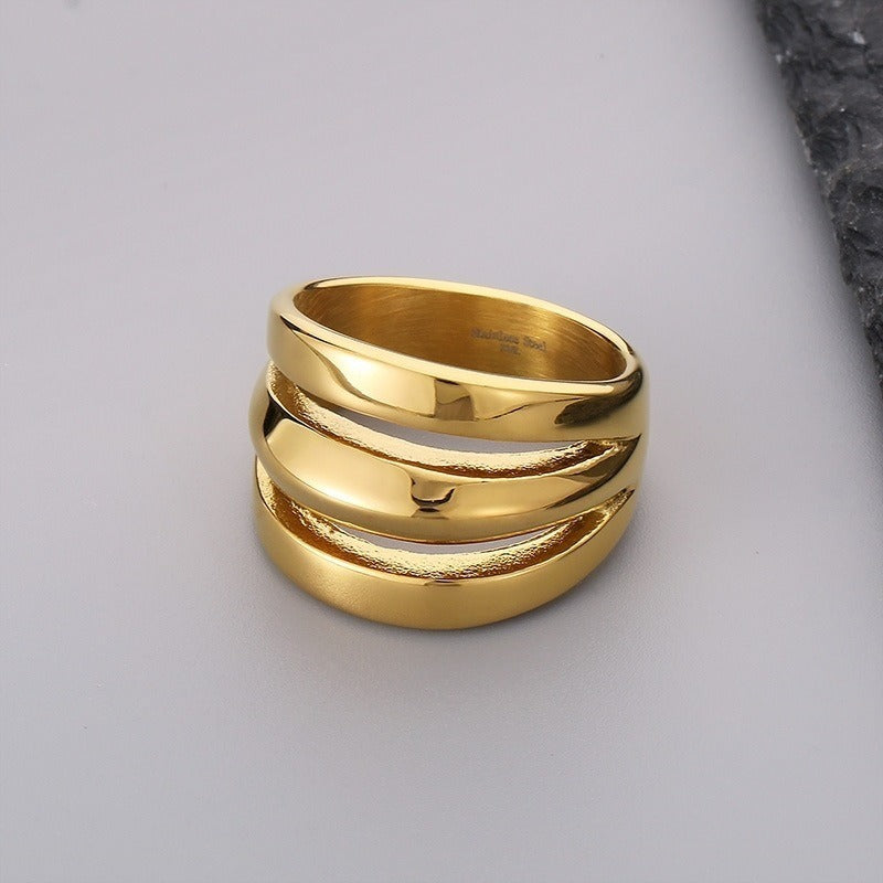 Kemstone Titanium Steel Geometric Wide Band Ring for Men & Women Minimal Style KR107801-KJX