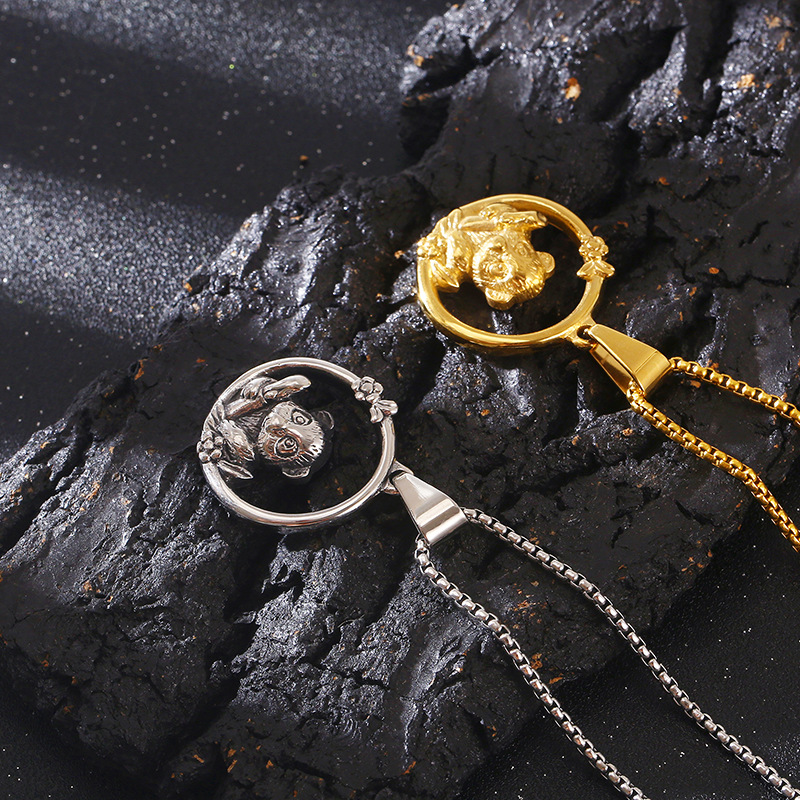 Kemstone Panda Circle Necklace for Men Titanium Steel KP119300-KJX