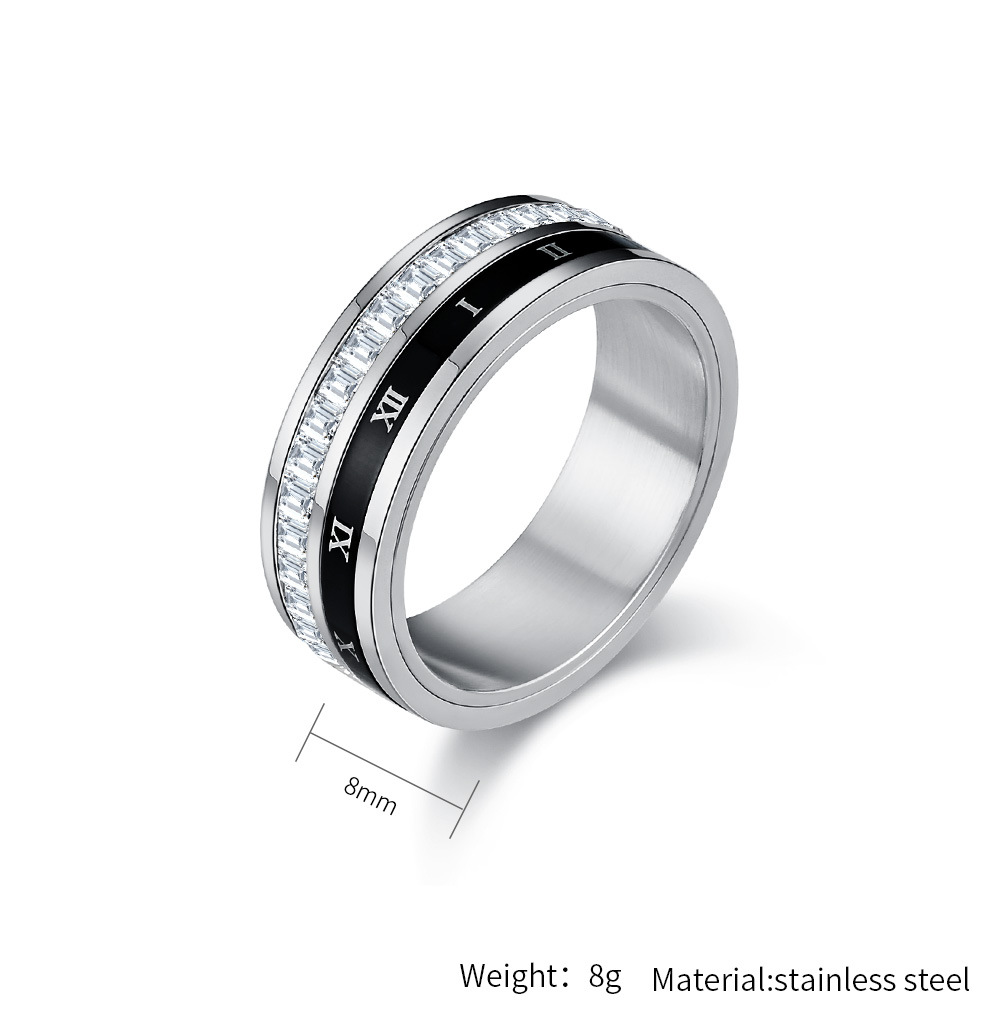 Kemstone Roman Numeral Spinner Ring for Men Stainless Steel Rotating Band K-R806
