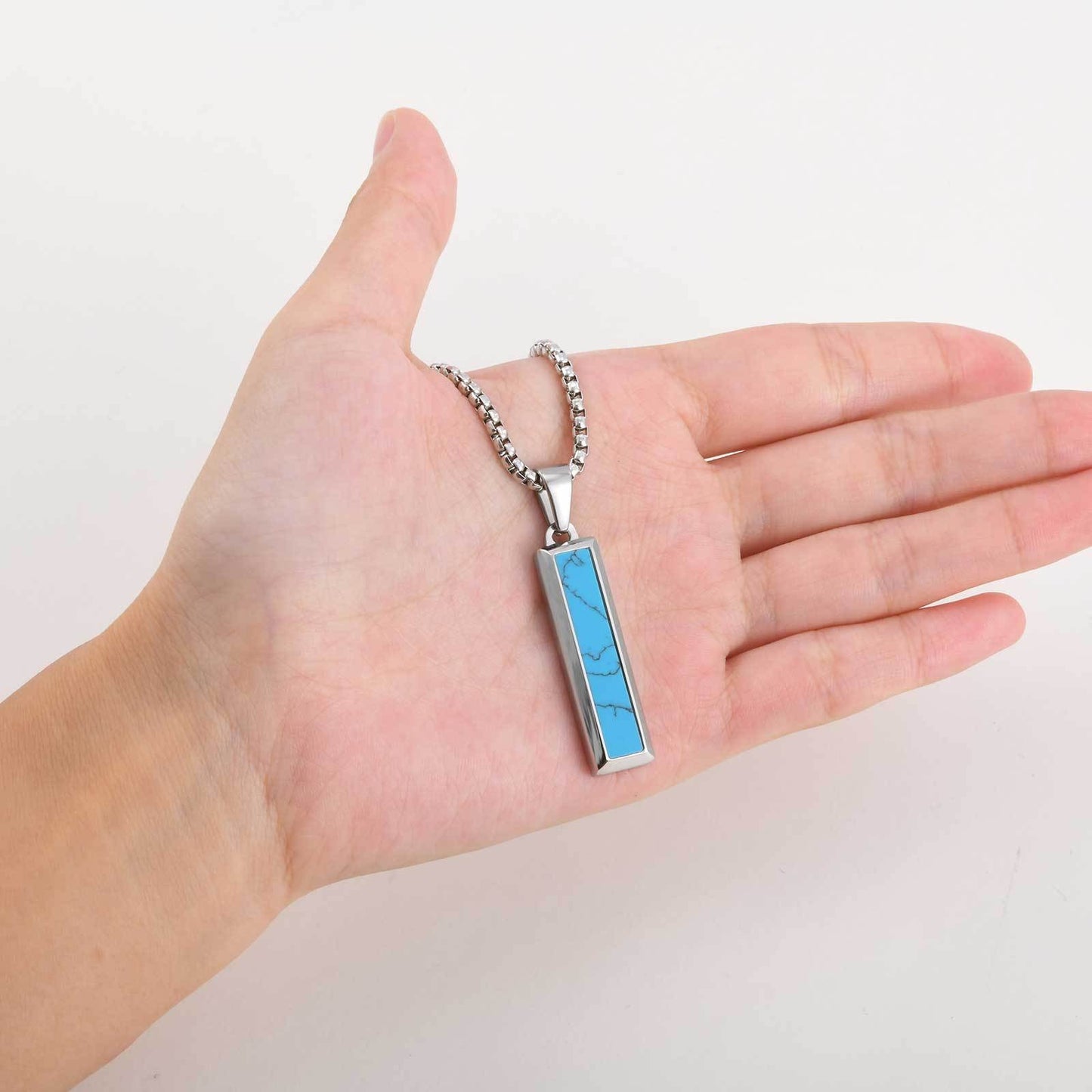 Kemstone Stainless Steel Geometric Bar Pendant Necklace for Men with Onyx or Turquoise PN-2221