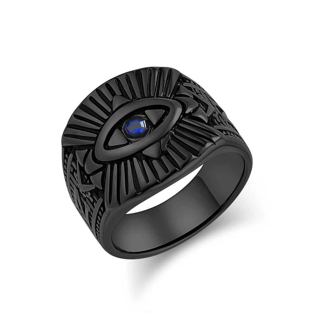 Kemstone Stainless Steel All-Seeing Eye Ring with Blue Zirconia for Men – Vintage Design K-R960