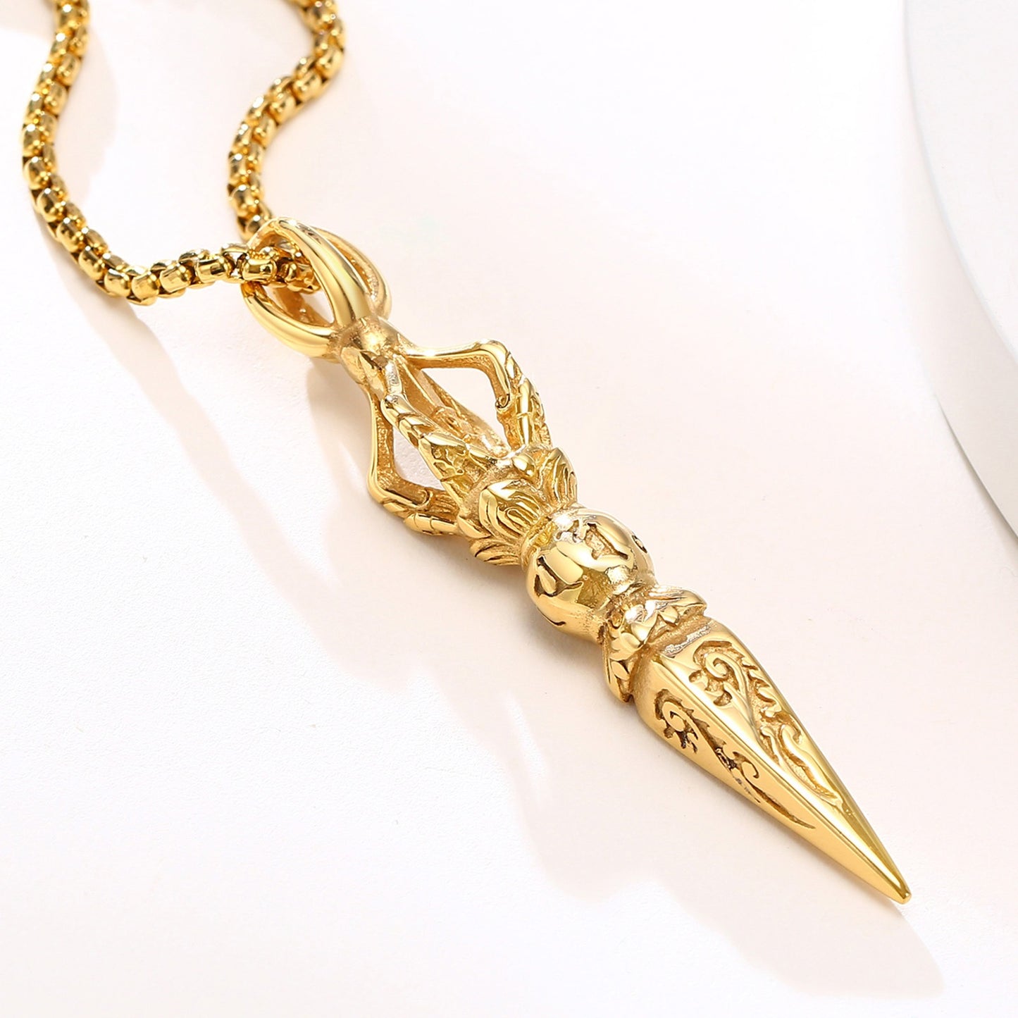 Kemstone Men’s Titanium Steel Pendant Necklace – Vintage Vajra-Inspired Symbolic Design PN-1373