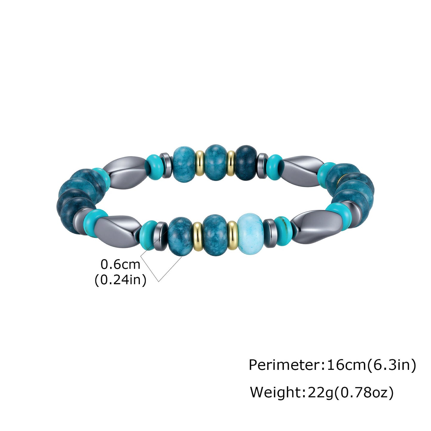 Kemstone Mixed Black Beaded Bracelet for Men Stainless Steel Spacer Stretch Chain BR-3143