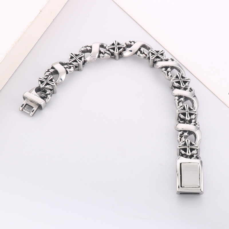 Kemstone Chain Bracelet for Men Titanium Steel Infinity Link Cross Detail Vintage Finish KB162806-KJX