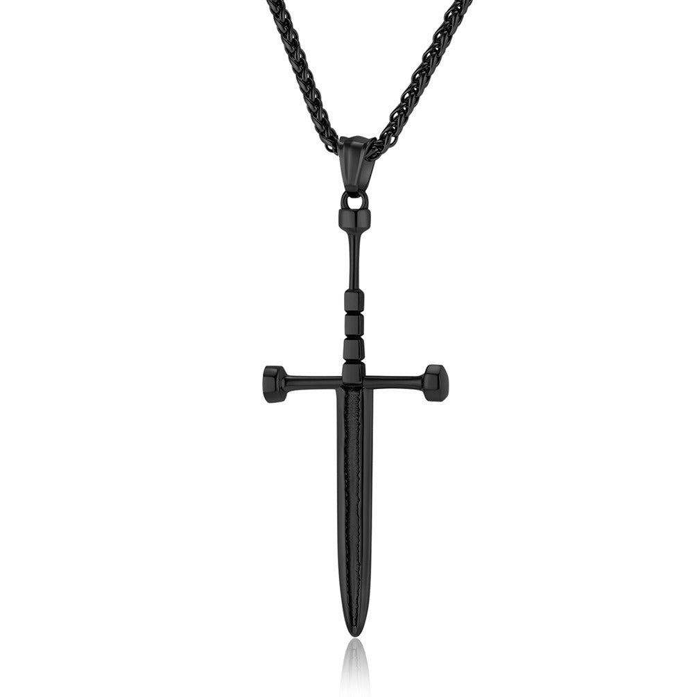 Kemstone Stainless Steel Sword Pendant Necklace for Men Vintage Cross Detail K-PT538