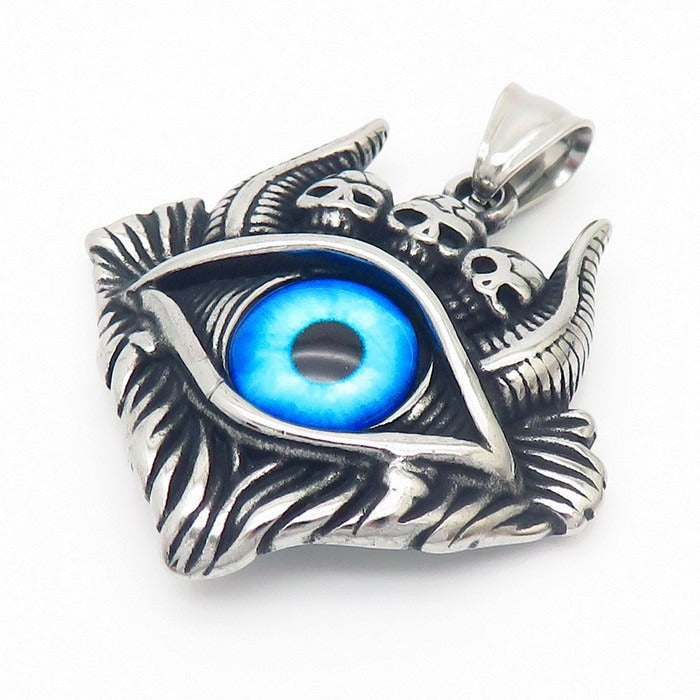 Colgante de calavera punk y abismo de Satán de Kemstone - Collar gótico de acero de titanio para hombre con diseño de mal de ojo y demonio KP119887