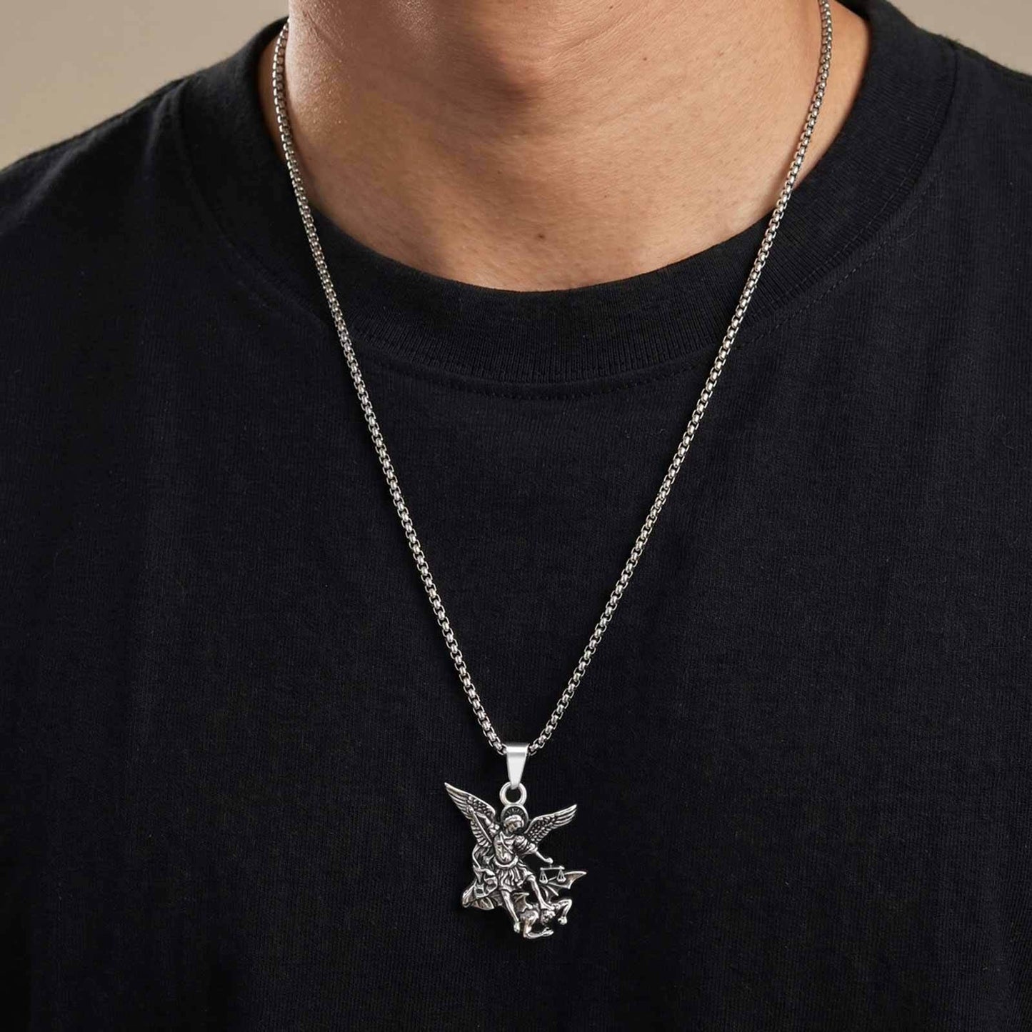 Kemstone Winged Angel Relief Pendant Necklace for Men Stainless Steel Vintage PN-2405
