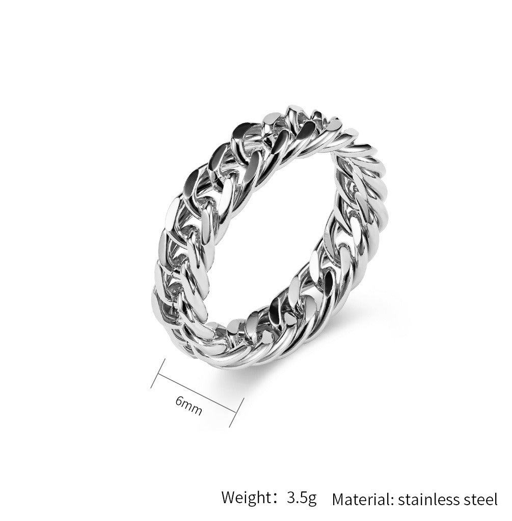 Kemstone Titanium Steel Cuban Chain Link Ring – Double Chain for Men & Women Jewelry K-R700