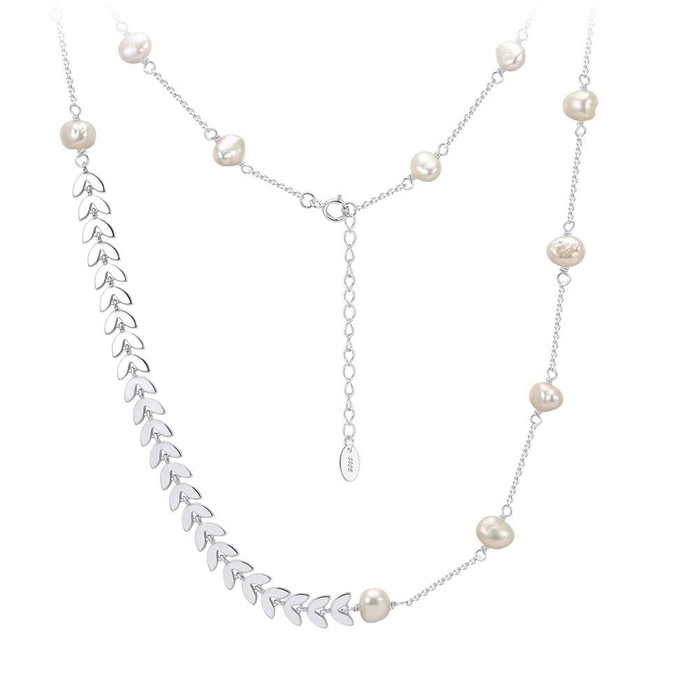 Kemstone Freshwater Pearl Wheat Chain Necklace for Women – 925 Sterling Silver GPN88