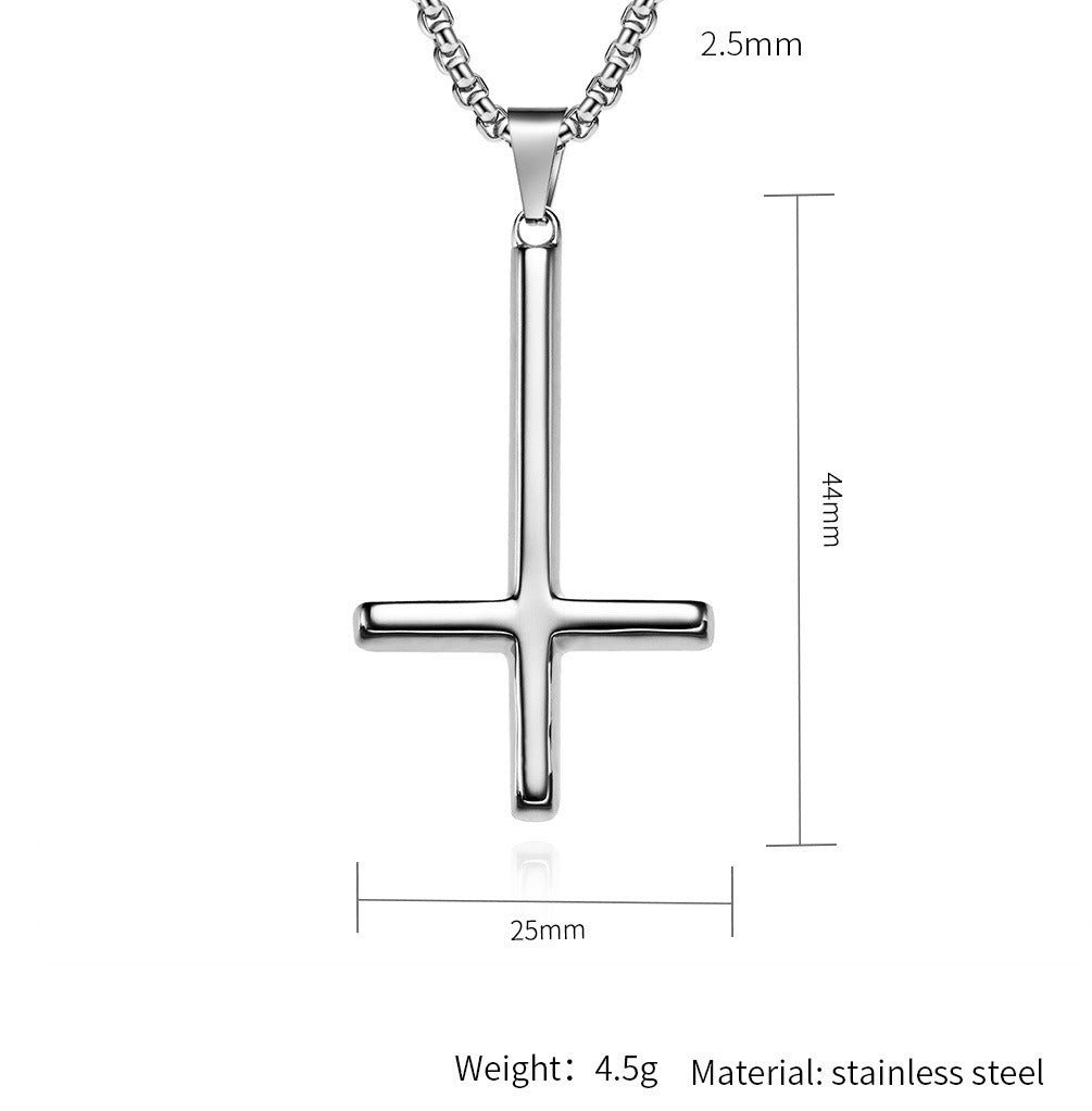 Kemstone Men’s Titanium Steel Inverted Cross Necklace – Gothic Pendant Silver/Gold/Black K-PT446