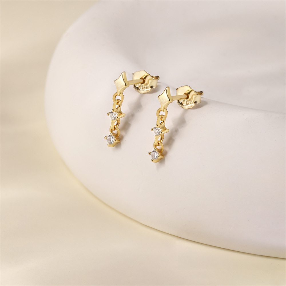 Kemstone S925 Sterling Silver Four Point Star Drop Earrings for Women Cubic Zirconia 60265161631C