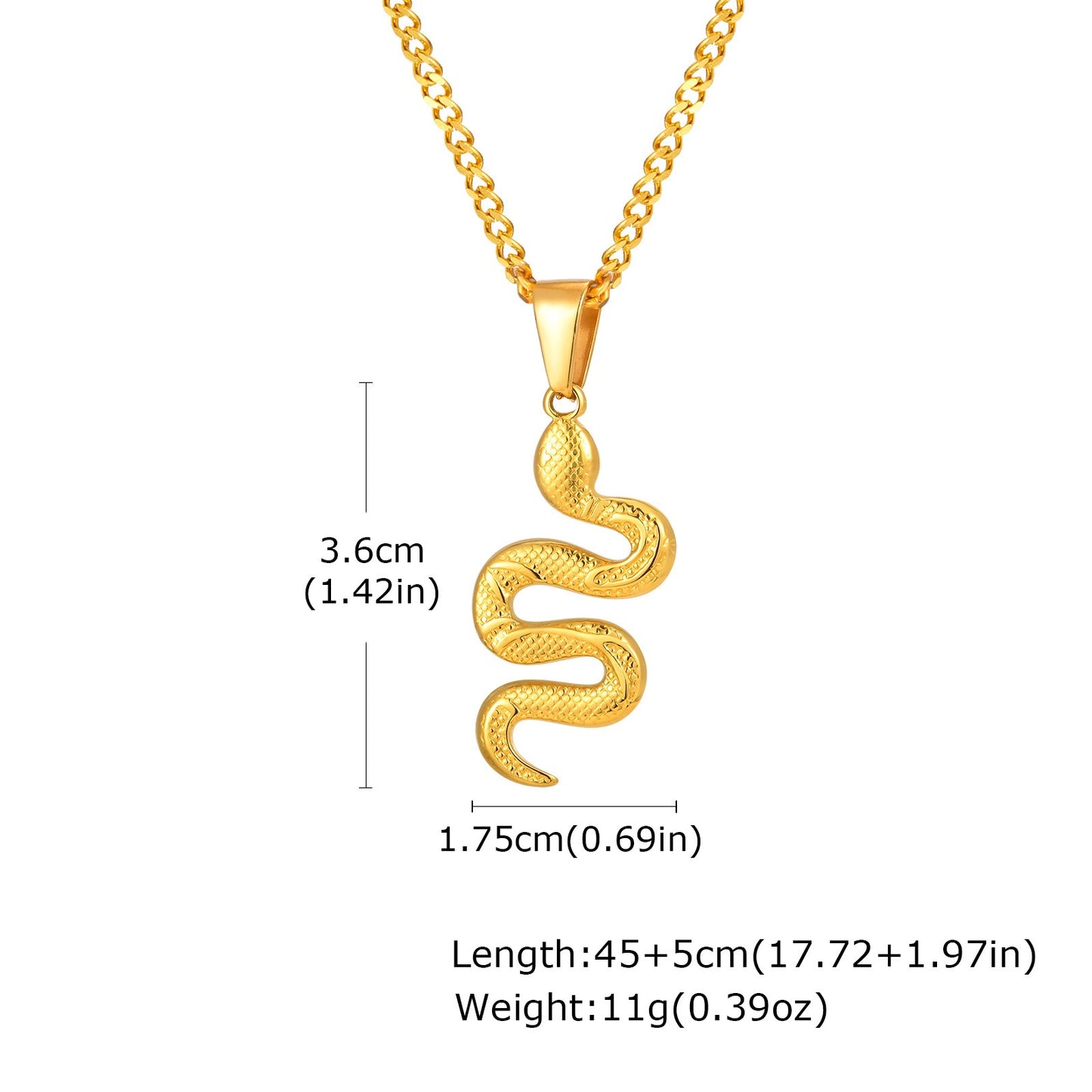 Kemstone Stainless Steel Snake Pendant Necklace – Hip Hop Street Style Chain for Men NC-2221