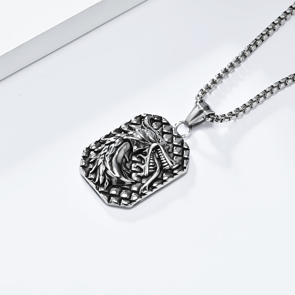 Kemstone Dragon Head Relief Necklace for Men Stainless Steel Vintage K-PT578