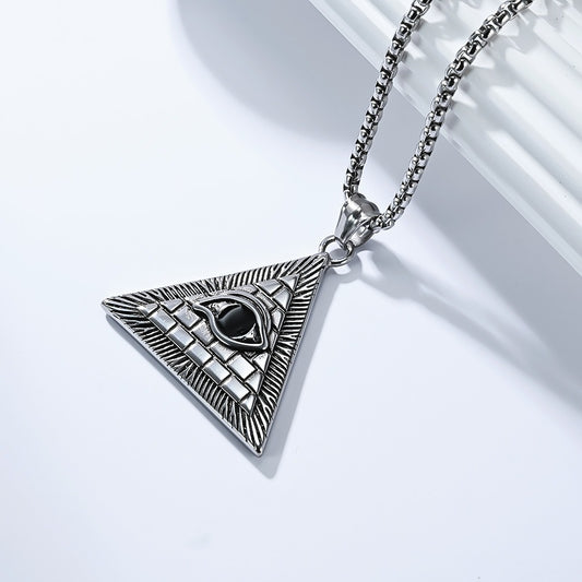 Kemstone Men’s Titanium Steel Pyramid Eye Necklace – Vintage Triangle Pendant K-PT660