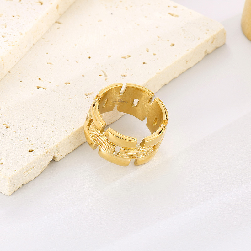 Kemstone Titanium Steel Geometric Square Ring – Vintage Woven Openwork Style for Men KR105968-KJX