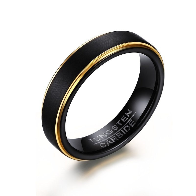 Kemstone Tungsten Steel Graduation Ring – 5mm Black & Gold Matte Finish Men's TCR-061