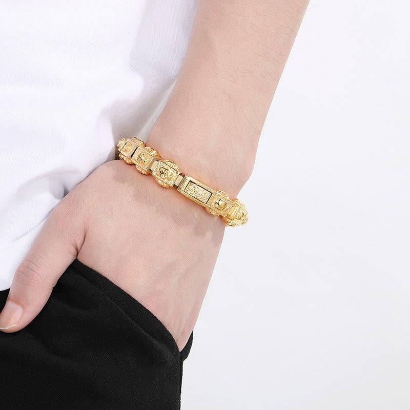 Kemstone Vintage Skull Link Bracelet – Titanium Steel Block Chain for Men KB179298-KJX