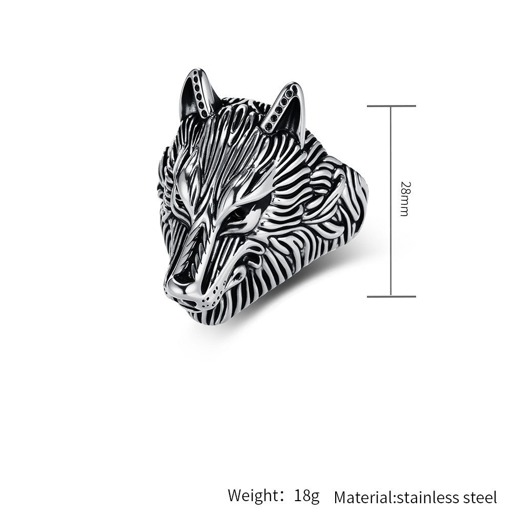 Kemston Stainless Steel Wolf Head Signet Ring for Men Gothic Viking Animal Jewelry K-R1086