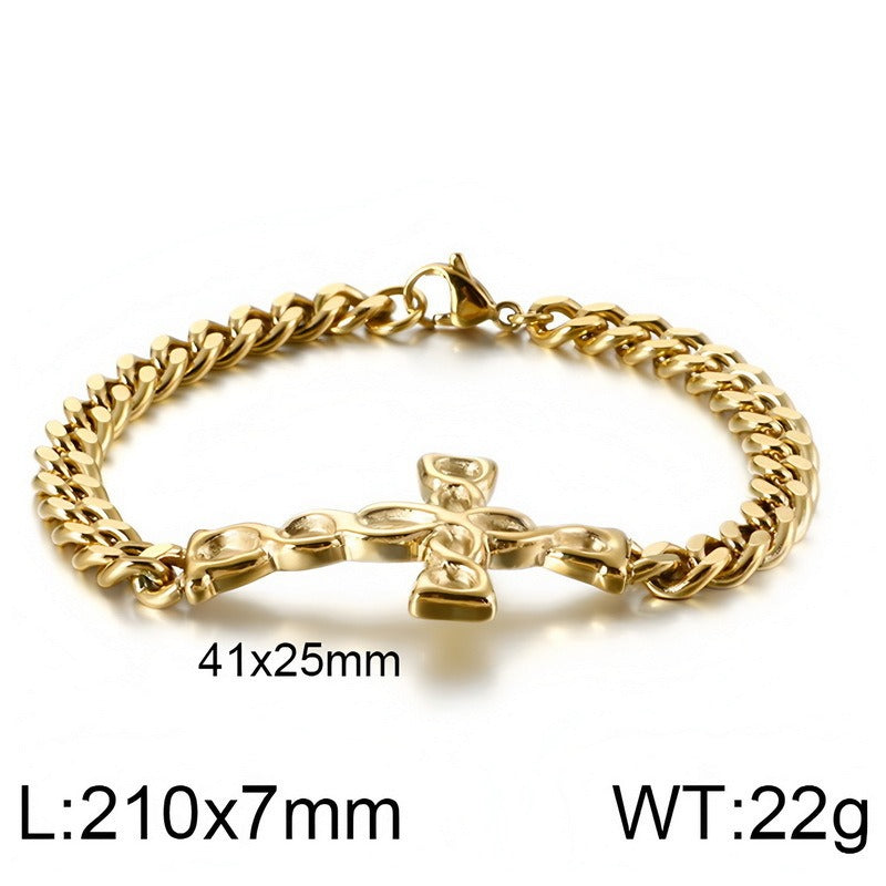 Kemstone Cross Cuban Link Bracelet for Men Titanium Steel Twisted Link KB124332-KFC