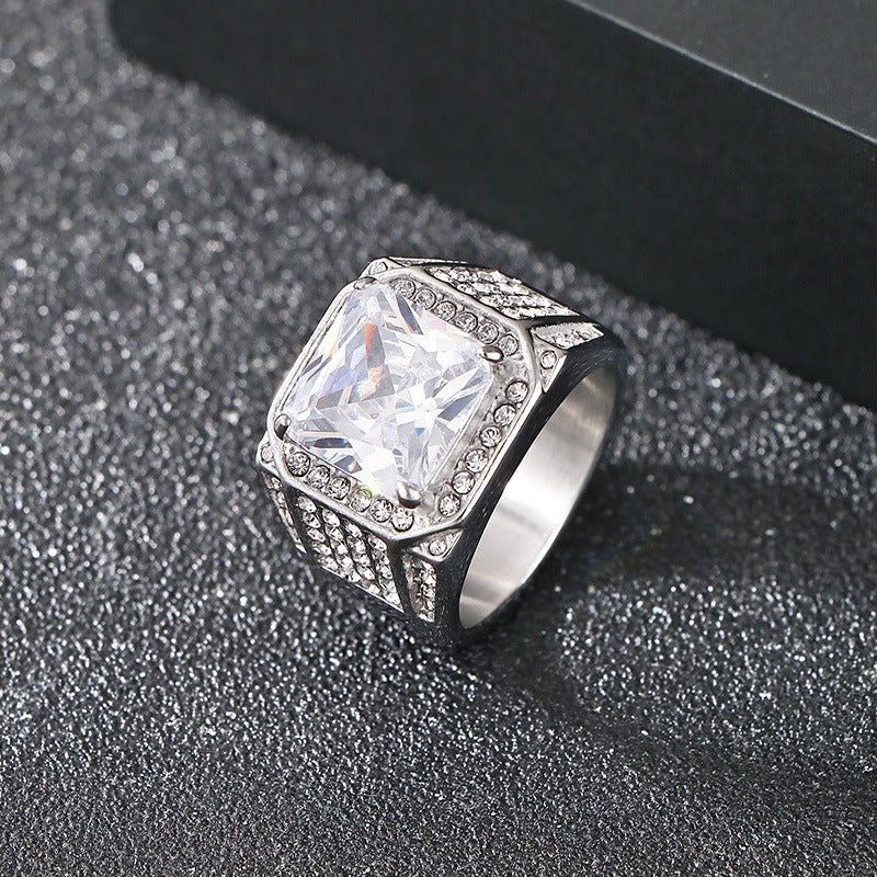 Anillo de acero de titanio Kemstone para hombre, banda ancha con incrustaciones de circonita 3A para un lujo diario KR112700-MZOZ