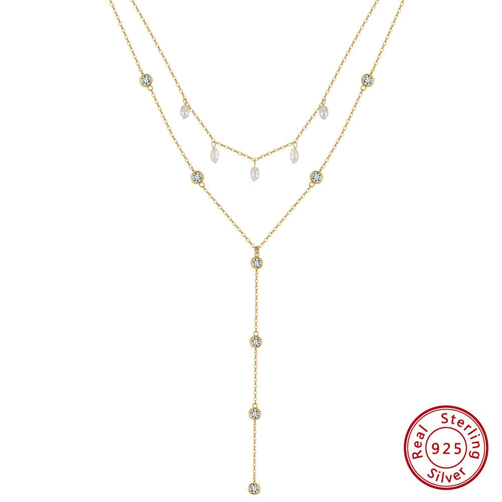 Product Title  Kemstone 925 Sterling Silver Layered Y Necklace for Women Pearl Tassel Drop BQN31
